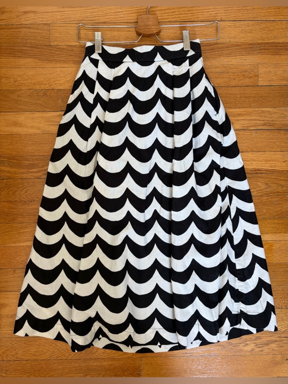 Uniqlo x Marimekko black white pleated cotton dress with pockets XXS